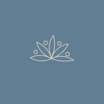 The Energy Tune-Up design features a minimalist white line drawing of five leaves and three small circles, symmetrically arranged on a solid blue background, evoking calm and balance.
