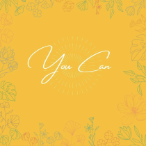 Yellow background with pastel floral line art borders. Centered white script reads Unleash Your Potential with radiating lines—an inspiring touch for your online personal coaching journey.
