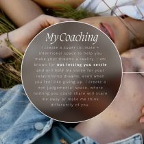 Two people lie on the grass, one resting their head on the others chest. A circular overlay features Endless Romance—a couples coaching program offering support, non-judgment, and helping you realize your relationship dreams.