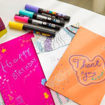 Creating a handmade greeting card in an online doodle art workshop