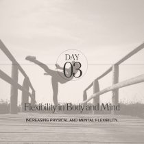A person performs a high kick on a wooden bridge with Day 03 overlaid; text below reads: Rebellious Habit Reset: 7 Days to Unlock Your Flow. Boost your physical and mental flexibility for lasting change.