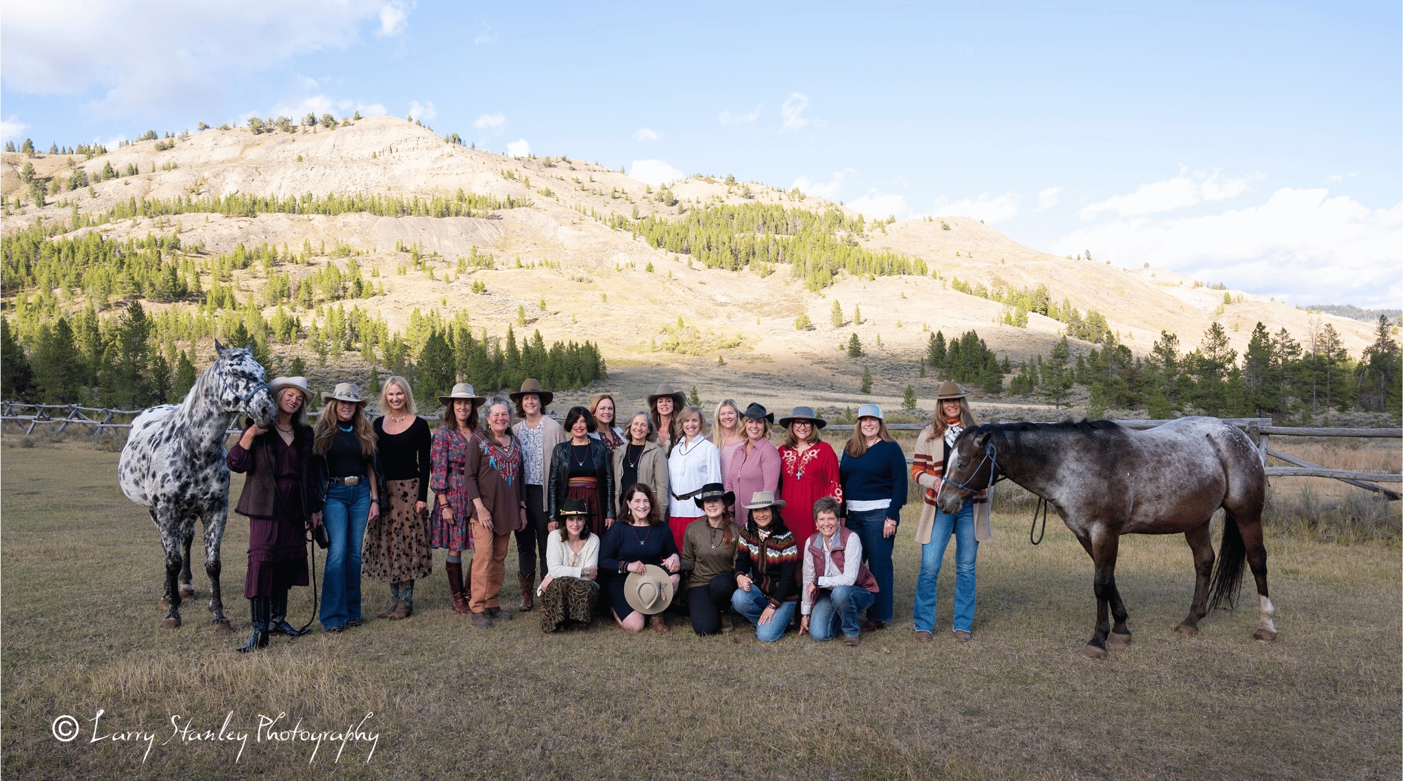 Women with horses at a Montana cowgirl yoga retreat