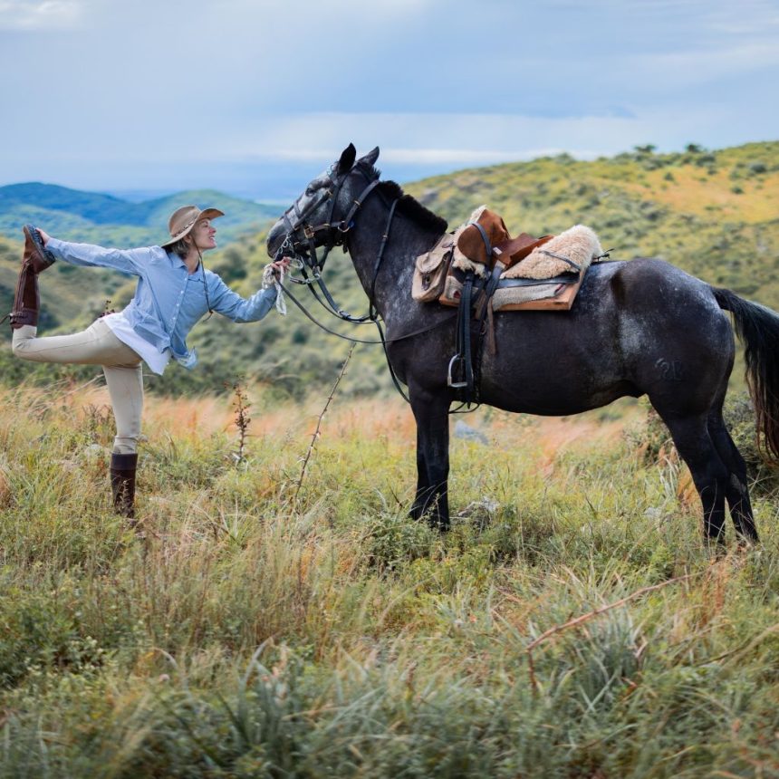 Women horseback riding during the Cowgirl Yoga retreat in Argentina