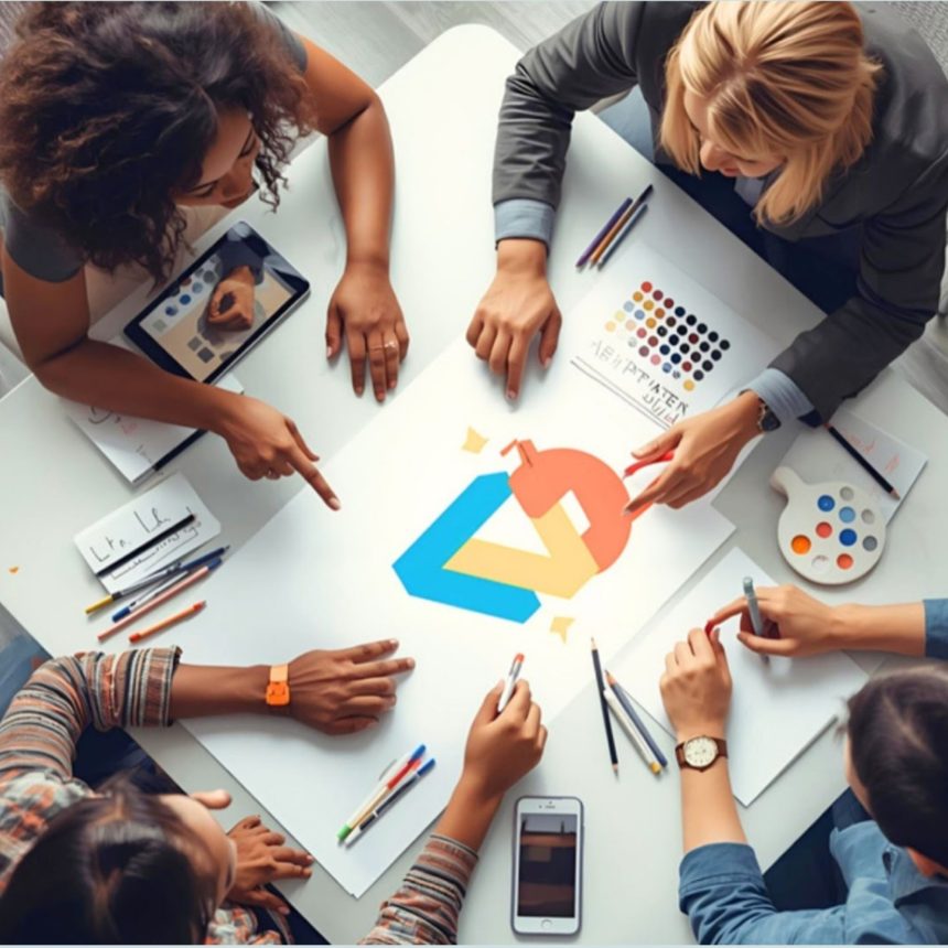 Virtual team-building workshop where colleagues collaborate to design a team logo